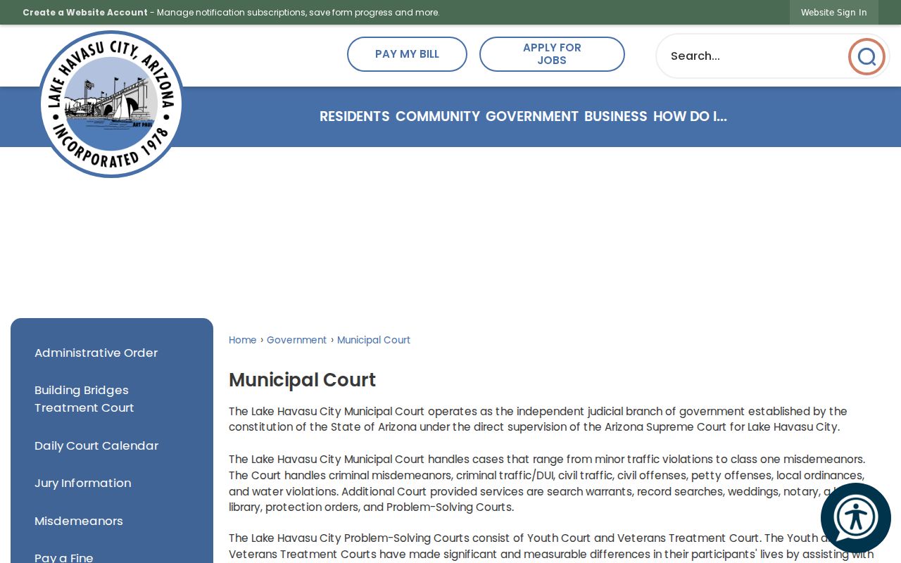 Lake Havasu City criminal history Municipal Court records