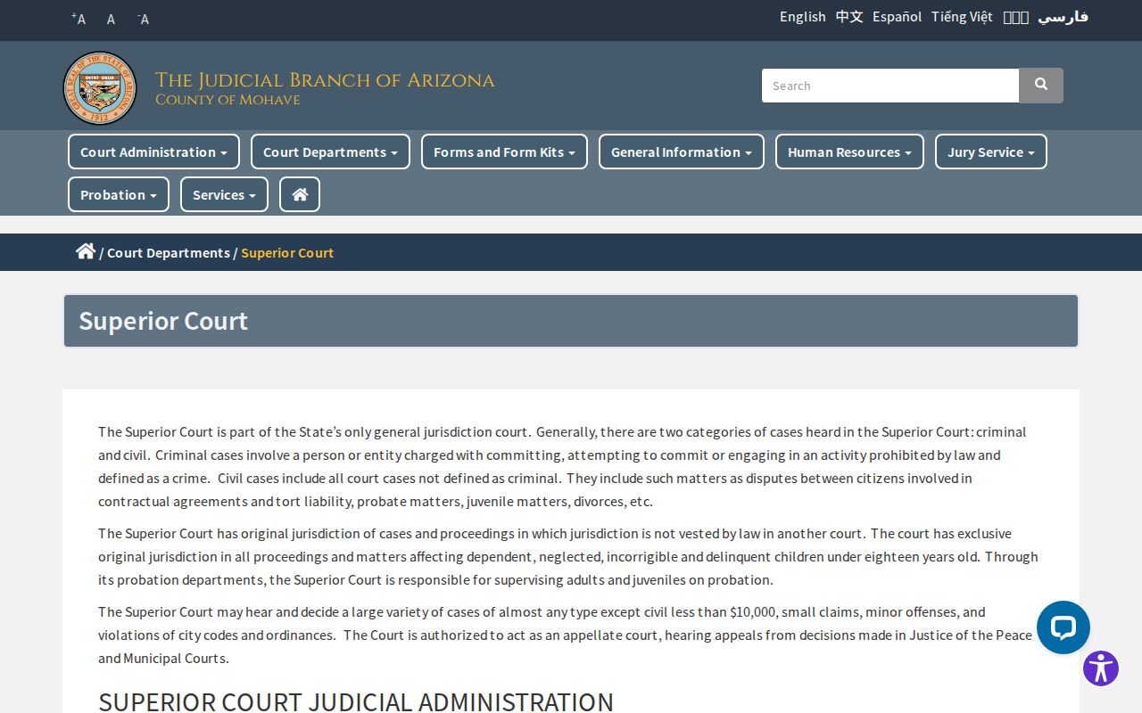 Mohave County criminal court cases Superior Court page