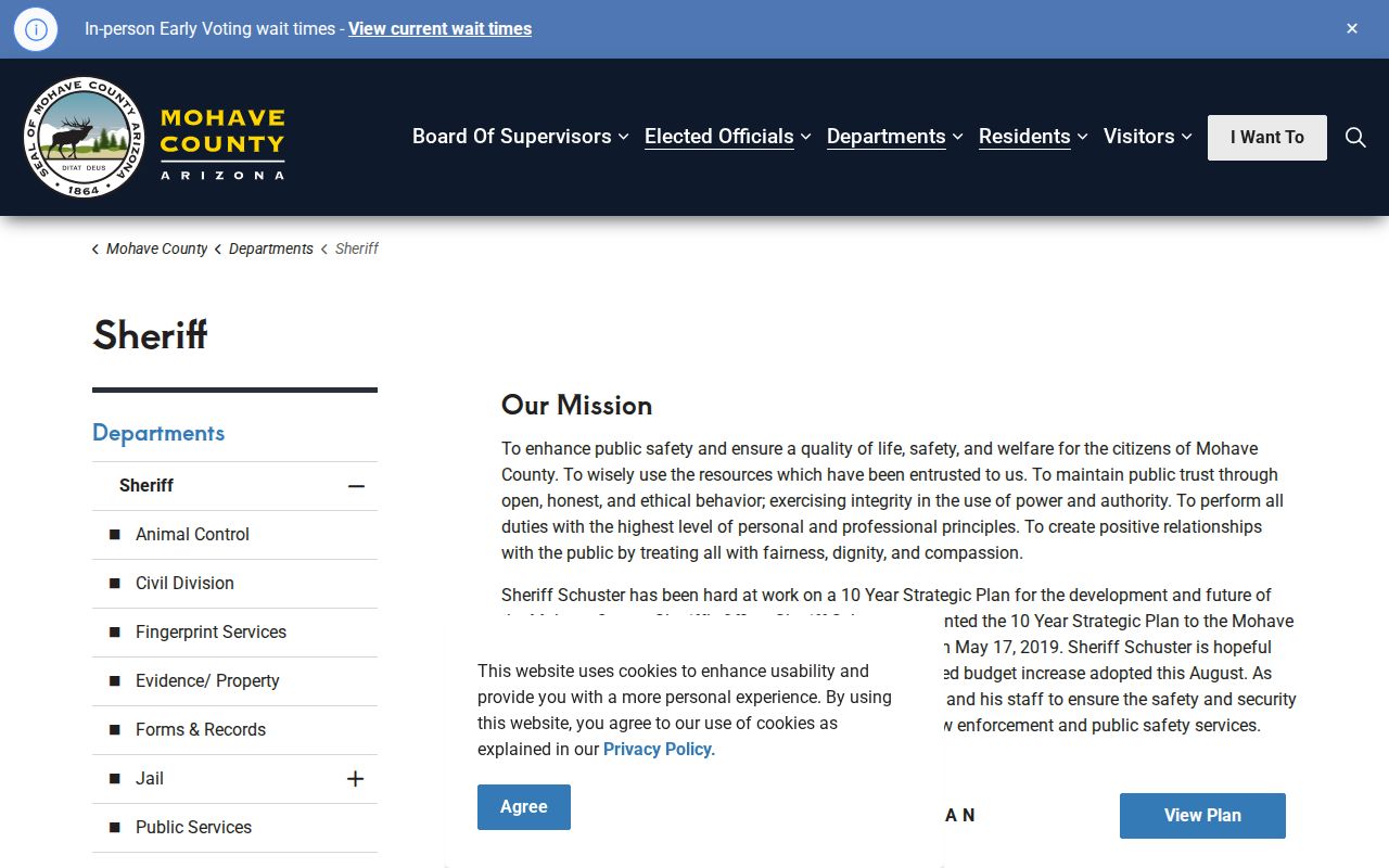 Mohave County Sheriff's Office criminal records agency page