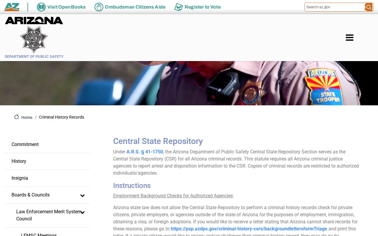 Arizona DPS criminal history records for Mohave County residents