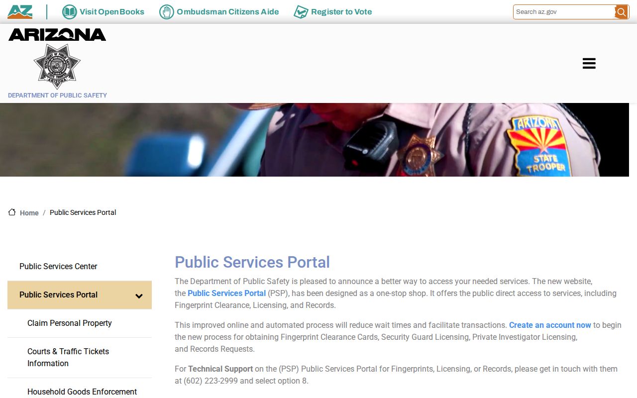 Arizona DPS Public Services Portal used by Mohave County residents