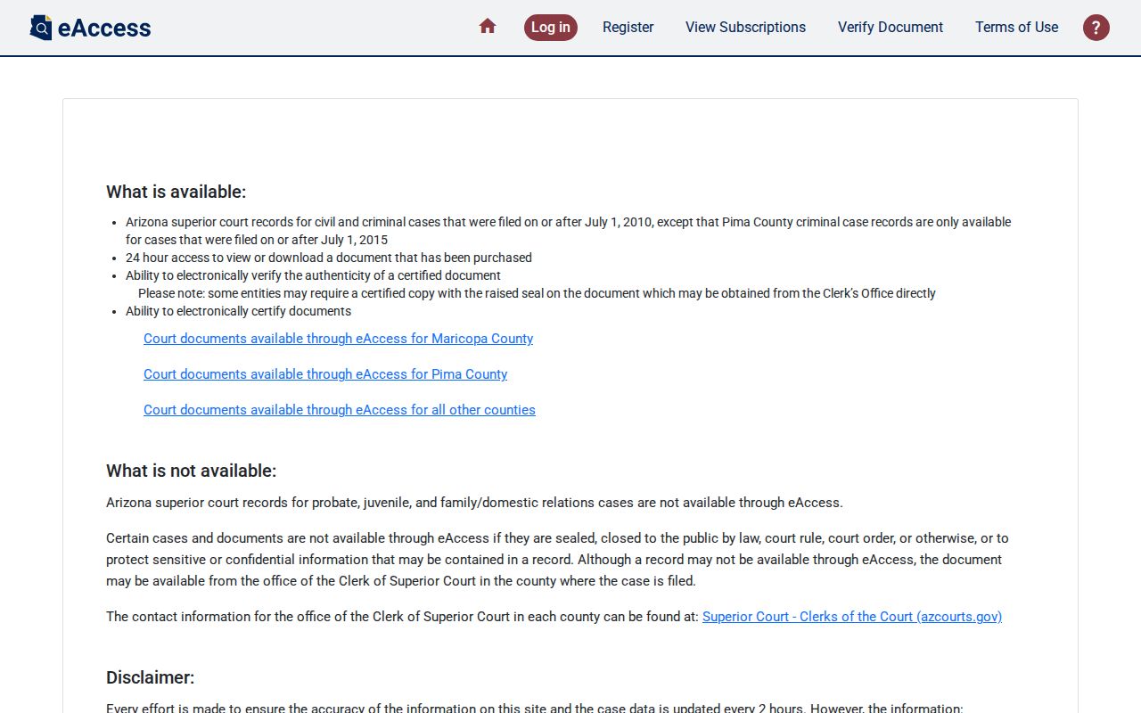 Arizona eAccess Mohave County Superior Court criminal documents