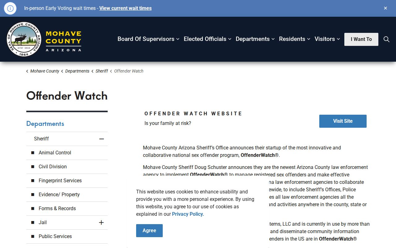 Mohave County sex offender check OffenderWatch alert page